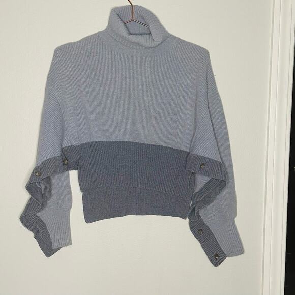 Cedric Charlier Blue Ombré Wool Button Styled Turtleneck Sweater size 4 - Picture 2 of 10